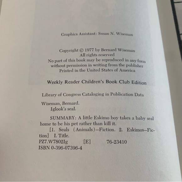 Iglook’s Seal by Bernard Wiseman - Hardcover Story Book - Picture 7 of 11